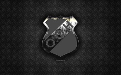 OFI Crete FC, Greek football club, black metal texture, metal logo, emblem, Heraklion, Greece, Super League Greece, creative art, football