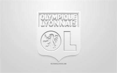L&#39;Olympique Lyonnais, cr&#233;atrice du logo 3D, fond blanc, 3d embl&#232;me, club fran&#231;ais de football, Ligue 1, le Lion, la France, art 3d, le football, l&#39;&#233;l&#233;gant logo 3d, Olympique Lyon