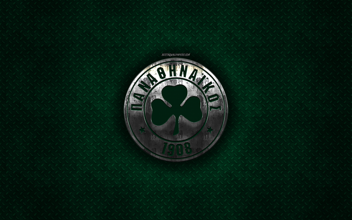 El Panathinaikos FC, griego, club de f&#250;tbol, de metal verde textura de metal, logotipo, emblema, Atenas, Grecia, la S&#250;per Liga de Grecia, creativo, arte, f&#250;tbol