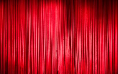 cortina vermelha, 4k, tecido vermelho, teatro, tela, de seda vermelha, de veludo vermelho, textura de tecido, cortina