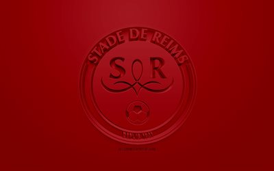 El Stade de Reims, creativo logo en 3D, fondo rojo oscuro, 3d emblema, club de f&#250;tbol franc&#233;s, de la Ligue 1, Reims, Francia, 3d, arte, f&#250;tbol, elegante logo en 3d