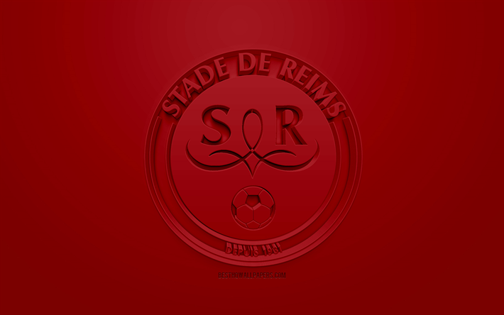 Download wallpapers Stade de Reims, creative 3D logo, dark red