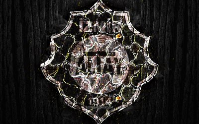Altay SK, arrasada logotipo, Turco 1 Lig, madeira preta de fundo, turco futebol clube, TFF Primeira Liga, Altay FC, grunge, futebol, Altay logotipo, fogo textura, A turquia, Altay Izmir