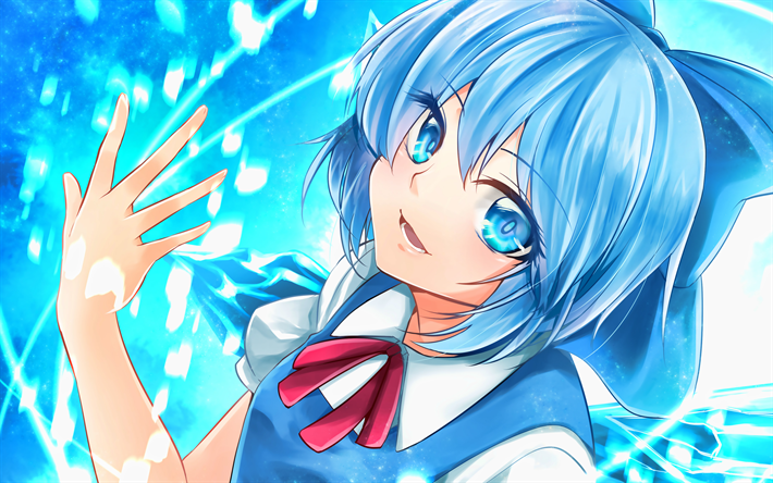 Download Wallpapers Cirno 4k Girl With Blue Hair Touhou Characters Manga Anime Characters Touhou For Desktop Free Pictures For Desktop Free