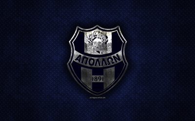 Apollon Smyrni FC, griego, club de f&#250;tbol, de metal azul textura de metal, logotipo, emblema, Atenas, Grecia, la S&#250;per Liga de Grecia, creativo, arte, f&#250;tbol