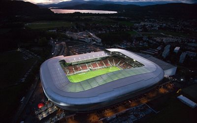 Worthersee Stadion, Klagenfurt, night, aerial view, Austria Klagenfurt stadium, Austria, Austrian stadiums, Europe, Austria Klagenfurt FC