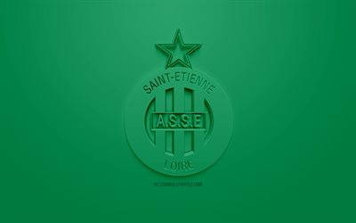 AS Saint-Etienne, ASSE, creative 3D logo, green background, 3d emblem, French football club, Ligue 1, Saint-Etienne, France, 3d art, football, stylish 3d logo