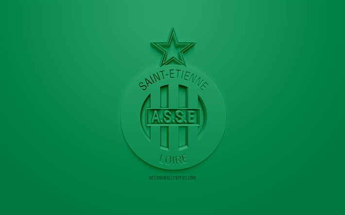 L&#39;as Saint-Etienne, ASSE, cr&#233;atrice du logo 3D, fond vert, 3d embl&#232;me, club fran&#231;ais de football, Ligue 1, Saint-Etienne, France, art 3d, le football, l&#39;&#233;l&#233;gant logo 3d