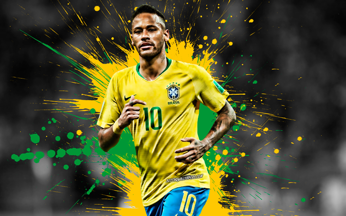 Neymar Jr, Brazil national football team, number 10, creative art, Brazilian footballer, football, world football star, Brazil