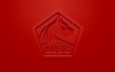 Lille OSC, creativo logo en 3D, fondo rojo, emblema 3d, club de f&#250;tbol franc&#233;s, de la Ligue 1, Lille, Francia, 3d, arte, f&#250;tbol, elegante logo en 3d, Lille Olympique Sporting Club