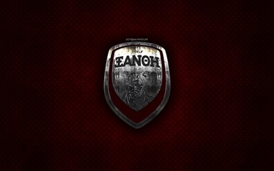 Xanthi FC, Greek football club, red metal texture, metal logo, emblem, Xanthi, Greece, Super League Greece, creative art, football