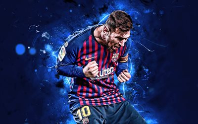 Lionel Messi, FCB, goal, Barcelona FC, argentinian footballers, joy, La Liga, Messi, Leo Messi, neon lights, LaLiga, Spain, Barca, soccer, football stars