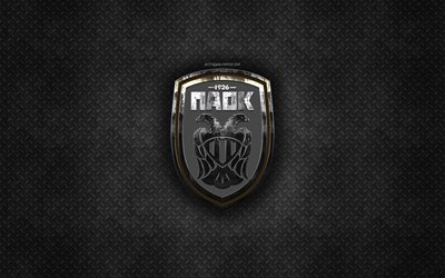 PAOK FC, Greek football club, black metal texture, metal logo, emblem, Thessaloniki, Greece, Super League Greece, creative art, football