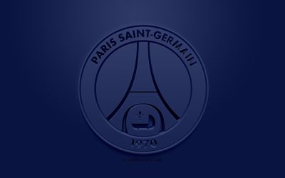 パリのサンジェルマン, PSG, 創作3Dロゴ, 紺色の背景, 3dエンブレム, フランスのサッカークラブ, 1部リーグ, パリの, フランス, 3dアート, サッカー, お洒落な3dロゴ