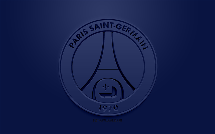 Paris Saint-Germain, PSG, luova 3D logo, tumma sininen tausta, 3d-tunnus, Ranskan football club, League 1, Pariisi, Ranska, 3d art, jalkapallo, tyylik&#228;s 3d logo
