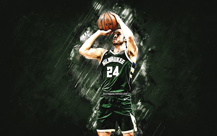 Pat Connaughton, Milwaukee Bucks, NBA, American basketball player, green stone background, USA, basketball
