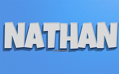 Nathan, mavi &#231;izgiler arka plan, isimleri olan duvar kağıtları, Nathan adı, erkek isimleri, Nathan tebrik kartı, &#231;izgi sanatı, Nathan adıyla resim