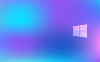 Logo Windows bianco, sfondo sfocato viola, logo Windows, logo Windows 10, emblema Windows