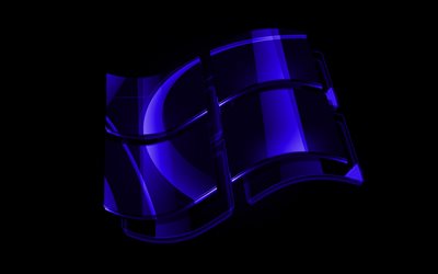 Windows koyu mavi logo, 4k, işletim sistemi, yaratıcı, siyah arka plan, Windows, Windows 3D logosu