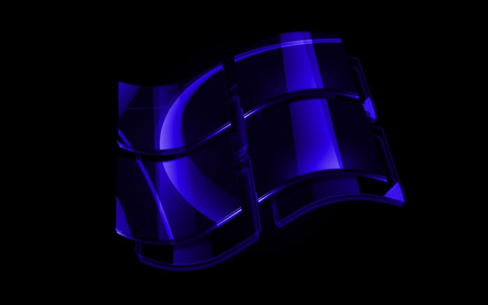 Windowsダークブルーのロゴ, 4k, OS, creative クリエイティブ, 黒の背景, Windows, Windows3Dロゴ