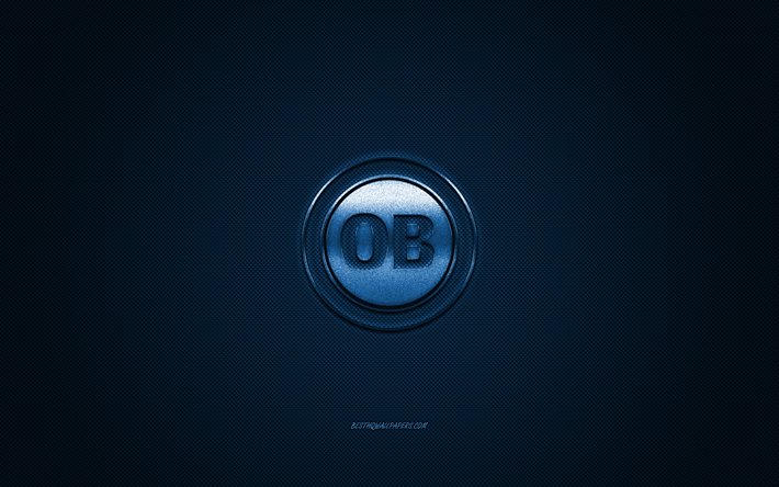 Odense BK, squadra di calcio danese, Superliga danese, logo blu, sfondo blu in fibra di carbonio, calcio, Odense, Danimarca, logo Odense BK