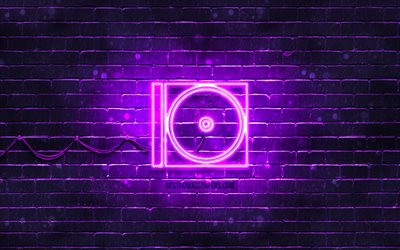 Disk Reader neon icon, 4k, violet background, neon symbols, Disk Reader, creative, neon icons, Disk Reader sign, music signs, Disk Reader icon, music icons