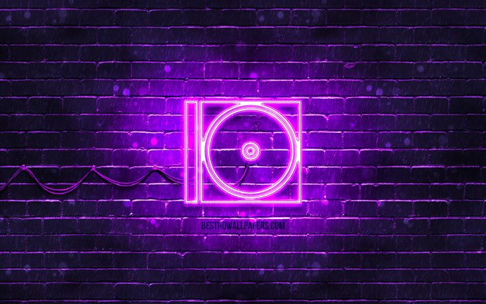Disk Reader neon icon, 4k, violet background, neon symbols, Disk Reader, creative, neon icons, Disk Reader sign, music signs, Disk Reader icon, music icons