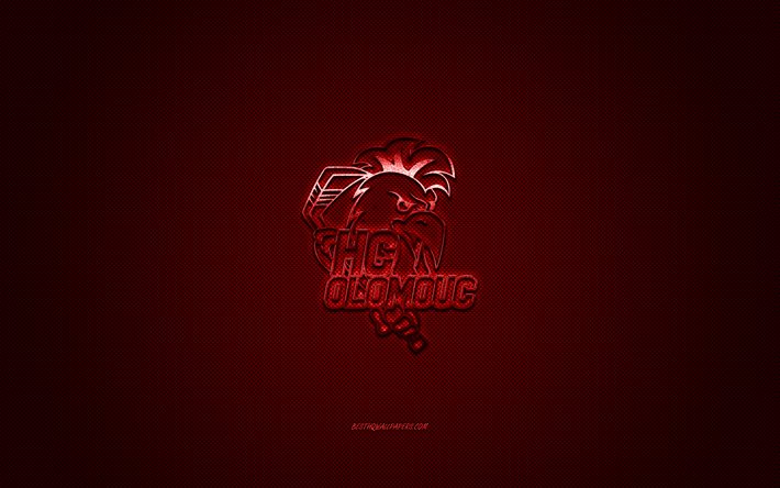 HC Olomouc, Czech ice hockey club, Czech Extraliga, red logo, red carbon fiber background, ice hockey, Olomouc, Czech Republic, HC Olomouc logo