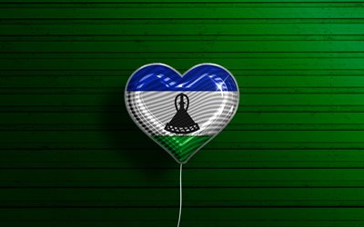 I Love Lesotho, 4k, realistic balloons, green wooden background, African countries, Lesotho flag heart, favorite countries, flag of Lesotho, balloon with flag, Lesotho flag, Lesotho, Love Lesotho