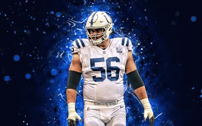 Quenton Nelson, 4k, offensive guard, Indianapolis Colts, american football, NFL, Quenton Emerson Nelson, National Football League, blue neon lights, Quenton Nelson 4K, Quenton Nelson Indianapolis Colts