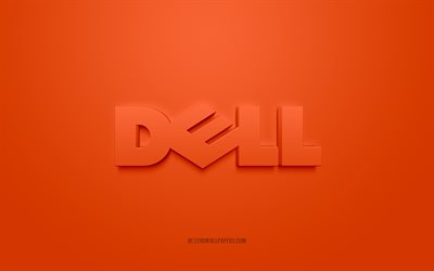 Dell-logo, oranssi tausta, Dell 3d -logo, 3d-taide, Dell, tuotemerkkien logo, oranssi 3d Dell -logo
