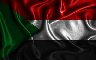 Sudanese flag, 4k, silk wavy flags, African countries, national symbols, Flag of Sudan, fabric flags, Sudan flag, 3D art, Sudan, Africa, Sudan 3D flag