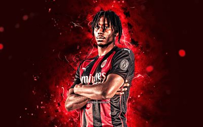 Soualiho Meite, 4K, AC Milan, french footballers, soccer, Serie A, Rossoneri, football, red neon lights, Milan FC, Soualiho Meite Milan, Soualiho Meite 4K