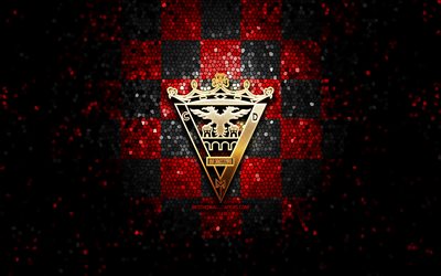 Mirandes FC, glitter logo, La Liga 2, red black checkered background, Segunda, soccer, spanish football club, Mirandes logo, mosaic art, football, LaLiga 2, CD Mirandes