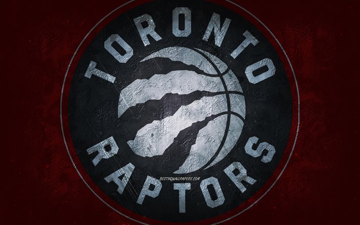 Toronto Raptors, time de basquete americano, fundo de pedra azul vermelha, logotipo do Toronto Raptors, arte grunge, NBA, basquete, Toronto, Canad&#225;, EUA, Toronto Raptors emblema