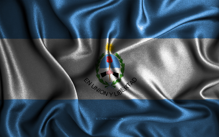 サンファンの旗, 4k, シルクの波状の旗, アルゼンチンの州, サンファンの日, ファブリックフラグ, サンファンの国旗, 3Dアート, サンフアン, サンファン3Dフラグ, アルゼンチン料理