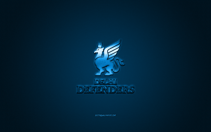 Delhi Defenders, Intialainen amerikkalainen jalkapalloseura, sininen logo, sininen hiilikuitu tausta, EFLI, amerikkalainen jalkapallo, Elite Football League of India, Delhi, Intia, Delhi Defenders logo