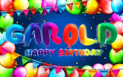 Happy Birthday Garold, 4k, colorful balloon frame, Garold name, blue background, Garold Happy Birthday, Garold Birthday, popular german male names, Birthday concept, Garold