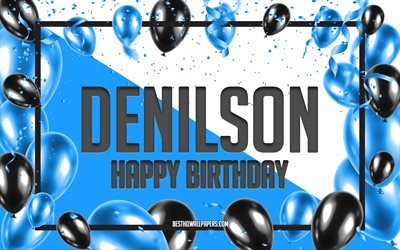 Happy Birthday Denilson, Birthday Balloons Background, Denilson, wallpapers with names, Denilson Happy Birthday, Blue Balloons Birthday Background, Denilson Birthday
