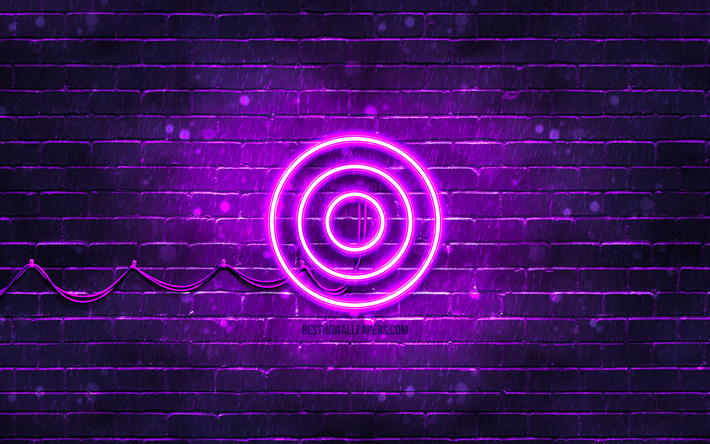 Cible violette logo, 4k, violet brickwall, Cible logo, marques, Cible n&#233;on logo, Cible