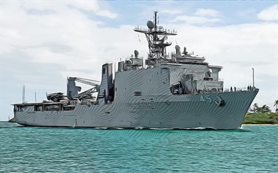 USS Comstock, 4k, vecteur de l&#39;art, le LSD-45, quai des navires de d&#233;barquement, la Marine des &#201;tats-Unis, l&#39;arm&#233;e am&#233;ricaine, r&#233;sum&#233; des navires, cuirass&#233;, US Navy, Whidbey Island-classe, USS Comstock LSD-45