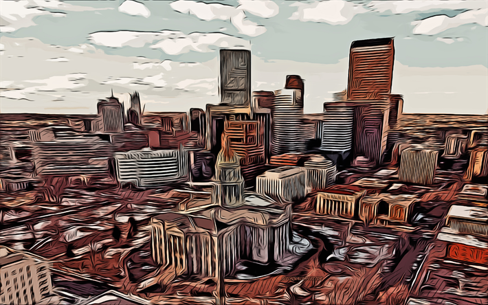 Denver, Colorado, 4k, vecteur de l&#39;art, Denver dessin, art cr&#233;atif, Denver art, dessin vectoriel, paysage urbain abstrait, panorama de Denver, paysage urbain de Denver, &#233;tats-unis