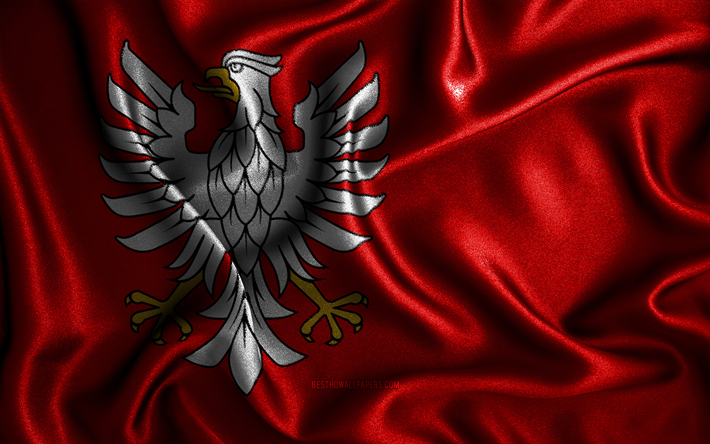 Masovian lippu, 4k, silkki aaltoilevat liput, Puolan voivodikunnat, Masovian p&#228;iv&#228;, kangasliput, 3D-taide, Masovia, Eurooppa, Masovia 3D lippu, Puola