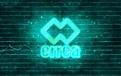 Errea turquoise logo, 4k, turquoise brickwall, Errea logo, brands, Errea neon logo, Errea