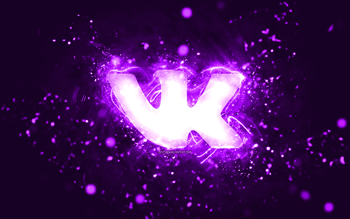 VKontakte menekşe logosu, 4k, menekşe neon ışıkları, yaratıcı, menekşe soyut arka plan, VKontakte logosu, sosyal ağ, VKontakte