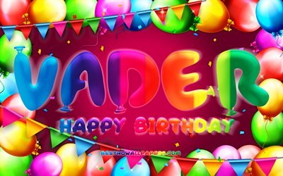 Happy Birthday Vader, 4k, colorful balloon frame, Vader name, purple background, Vader Happy Birthday, Vader Birthday, popular german female names, Birthday concept, Vader