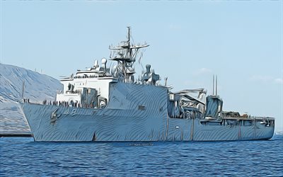 USS Ashland, 4k, vector art, LSD-48, dock landing ships, United States Navy, US army, abstract ships, battleship, US Navy, Whidbey Island-class, USS Ashland LSD-48