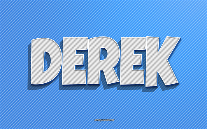 Derek, fond de lignes bleues, fonds d&#39;&#233;cran avec des noms, nom de Derek, noms masculins, carte de voeux de Derek, dessin au trait, photo avec le nom de Derek