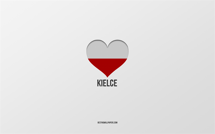 J&#39;aime Kielce, villes polonaises, jour de Kielce, fond gris, Kielce, Pologne, coeur de drapeau polonais, villes pr&#233;f&#233;r&#233;es, Love Kielce