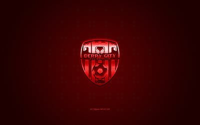 Derry City FC, İrlanda Futbol Kul&#252;b&#252;, kırmızı logo, kırmızı karbon fiber arka plan, İrlanda Premier Ligi Ligi, futbol, Derry, İrlanda, Derry City FC logosu
